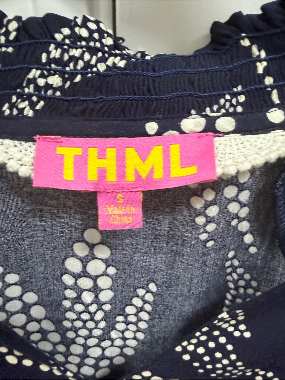 THML Navy Floral Embroidered Puff Sleeve Blouse - Picture 6 of 6